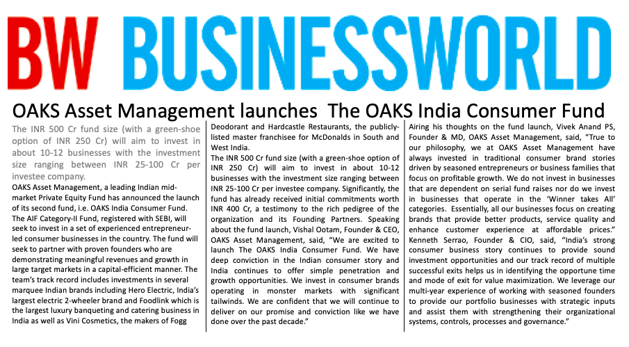 Businessworld OAKS Launch Article